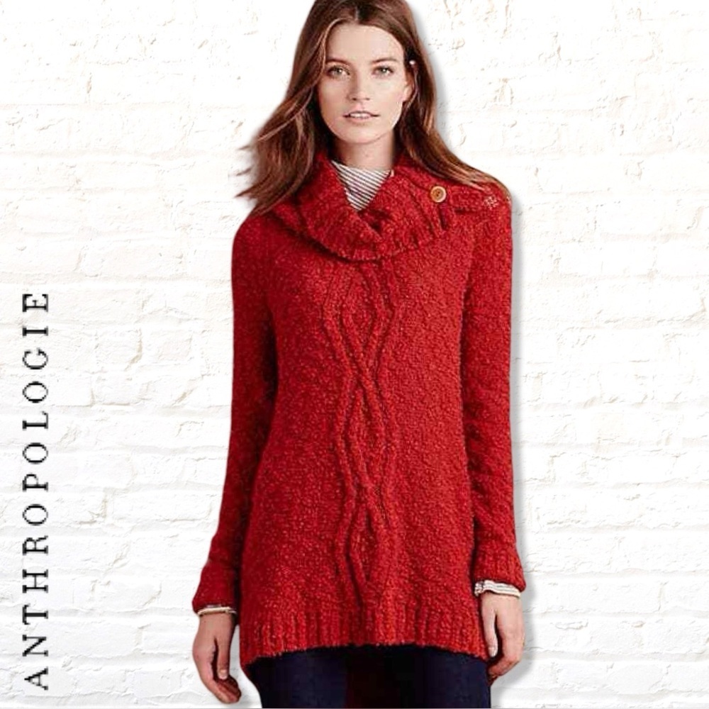 Anthropologie Moth Cowl Neck Boucle Tunic Sweater Sienna Orange Red Size Small